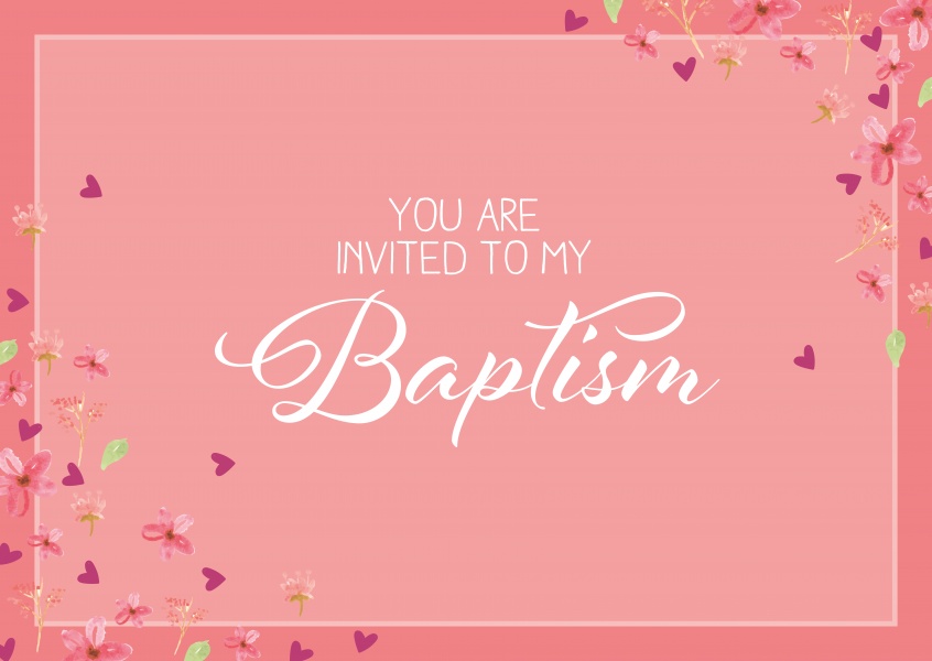 Baptism invitation card in pink