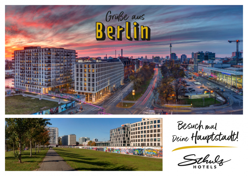 Postkarte Schulz Hotel Berlin Wall Grüße aus Berlin