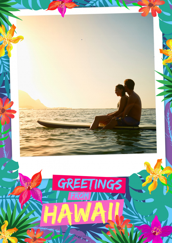Greetings from Hawaii postcard on postage stamp Stock Photo