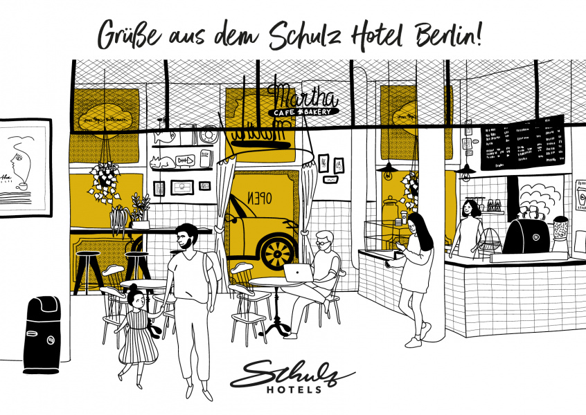 Postkarte Grüße aus dem Schulz Hotel Berlin