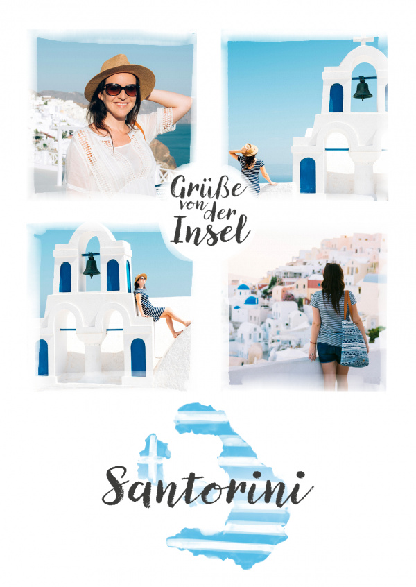 Postkarte Grüße von der Insel Santorini