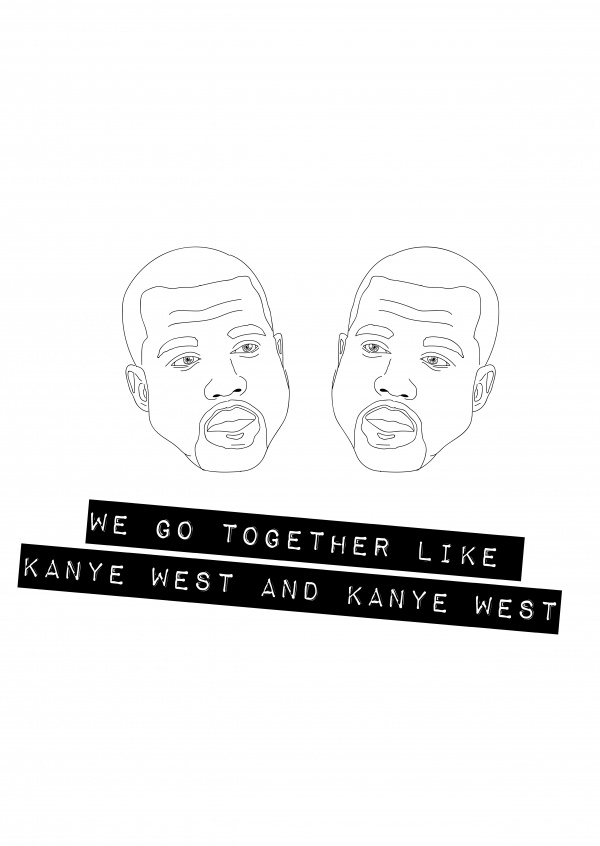 white card with Kanye West