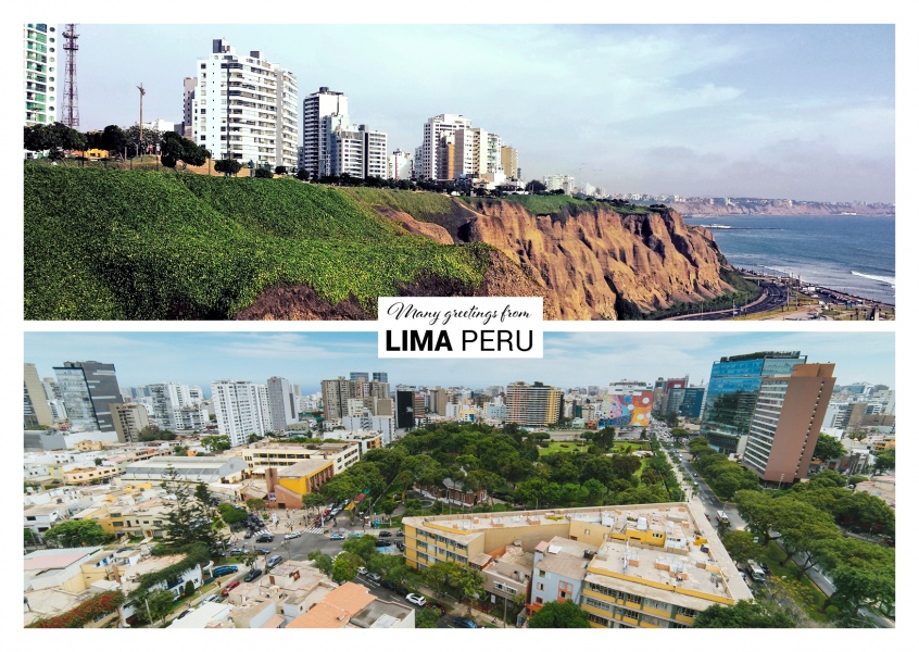 Postcard with two photos of Lima – Skyline and ocean