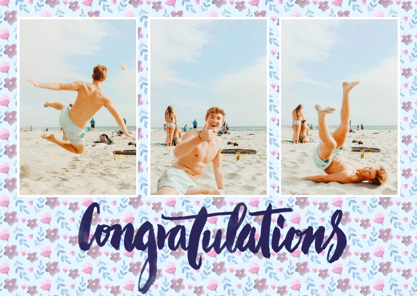 bloomy Congratulations-card as collage for three photos