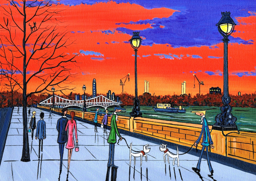Painting from South London Artist Dan Battersea Sunset