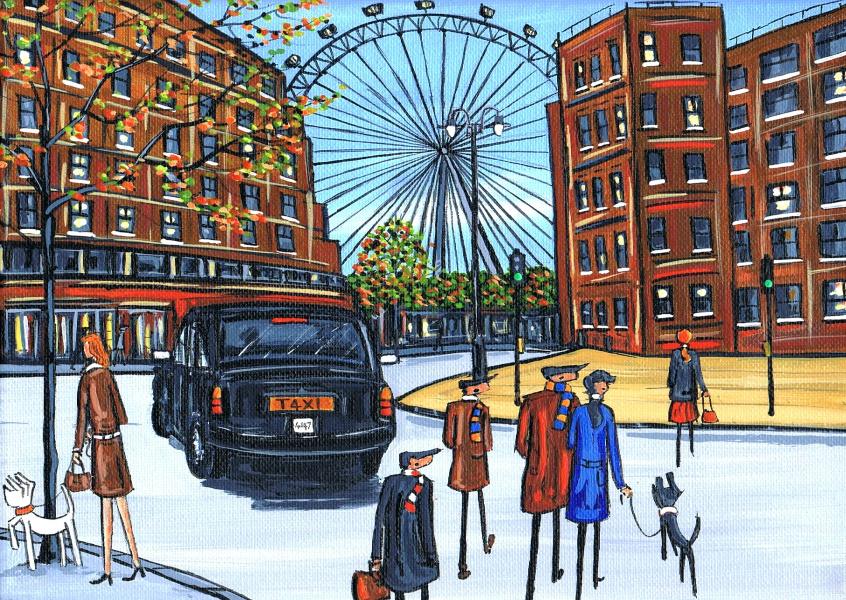Painting from South London Artist Dan London taxi