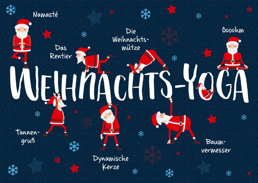 Weihnachts Grusskarte mit Illustration von Weihnachts-Yoga
