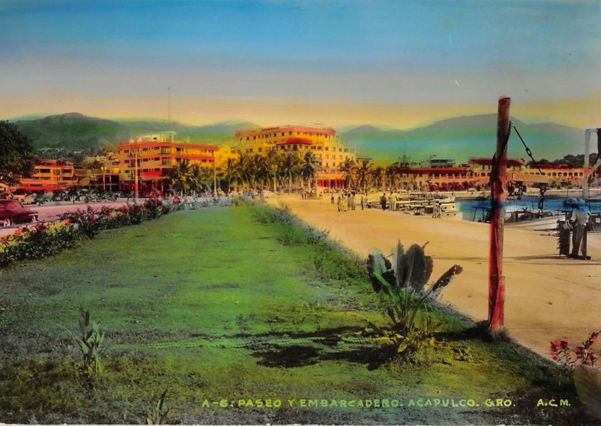 Mary L. Martin Ltd.Acapulco Mexico Paseo y Embarcadero Tinted Real Photo Antique Postcard