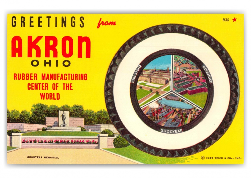Akron Ohio Greetings Large Letter Goodyear Firestone Tires