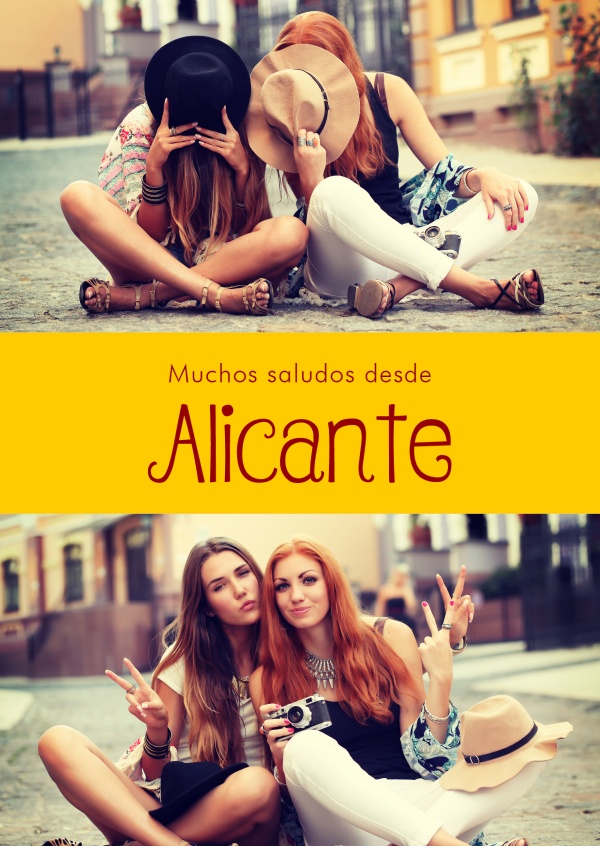 Alicante spanska hälsningar i landet-typisk färg och teckensnitt