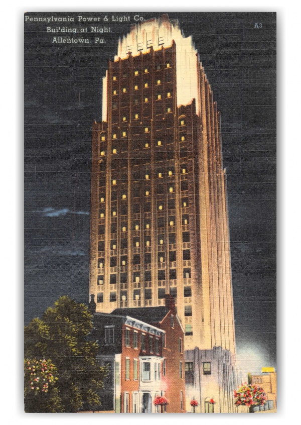 Allentown, Pennsylvania, Power and Light Company Building at night