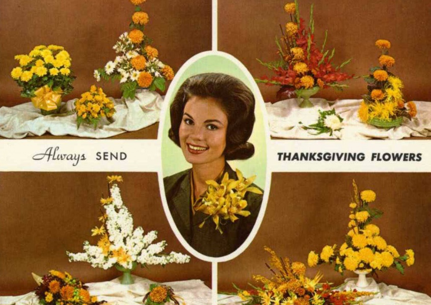 Curt Teich Vykort Arkiv Samling alltid skicka Thanksgiving blommor