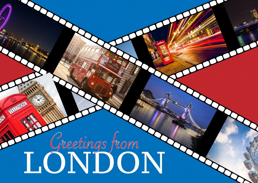 grusskarte mit Analog Filmstreifen mit London Fotos