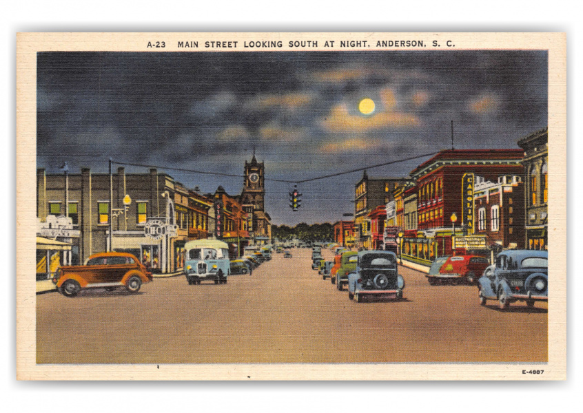 Anderson, South Carolina, main Street looking south at night
