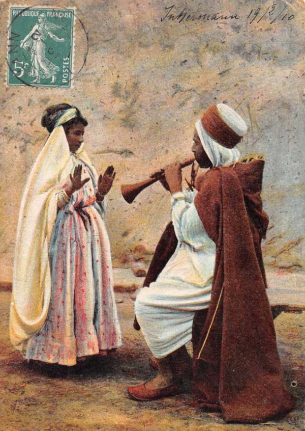 Maria L. Martin Ltda. – Mulher árabe e o Homem, Dançarino, Músico Antigo cartão Postal 