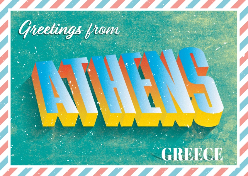 Retro postcard Athens, Greece