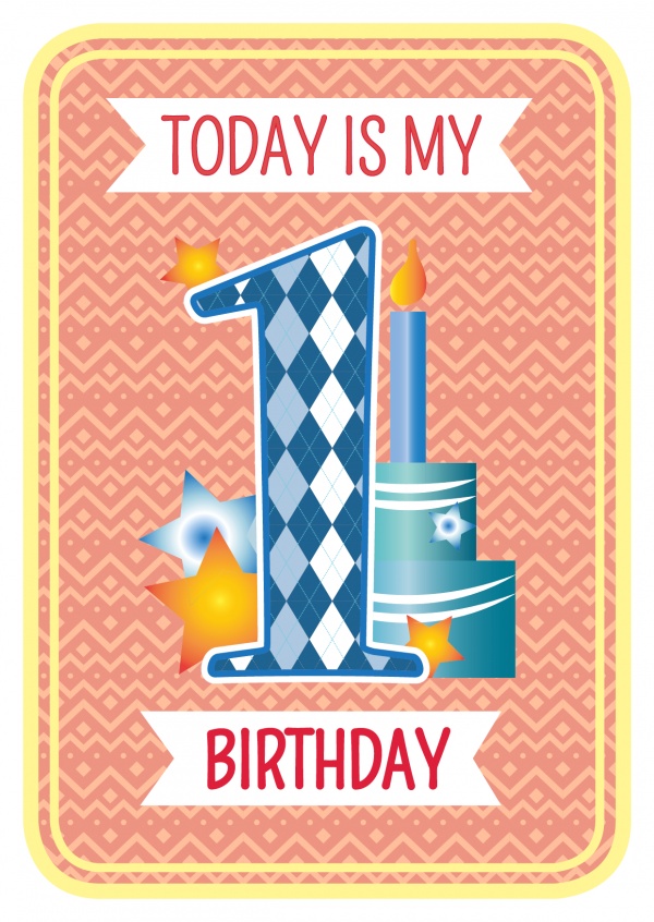 Today is my 1st Birthday-lettering on a orange-patterned backround