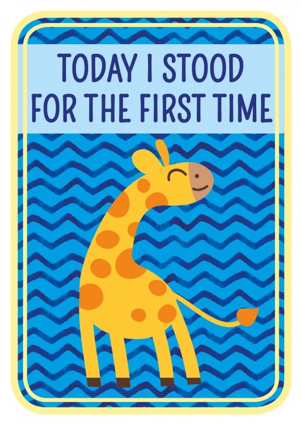 Today I stood for the first time-Lettering in blue with a giraffe on blue backround