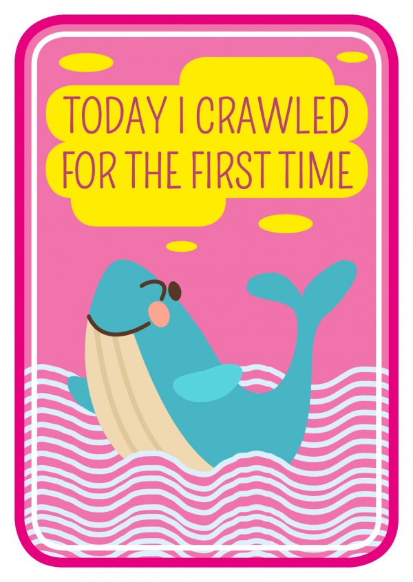 Today I crawled for the first time- lettering with a whale on pink background