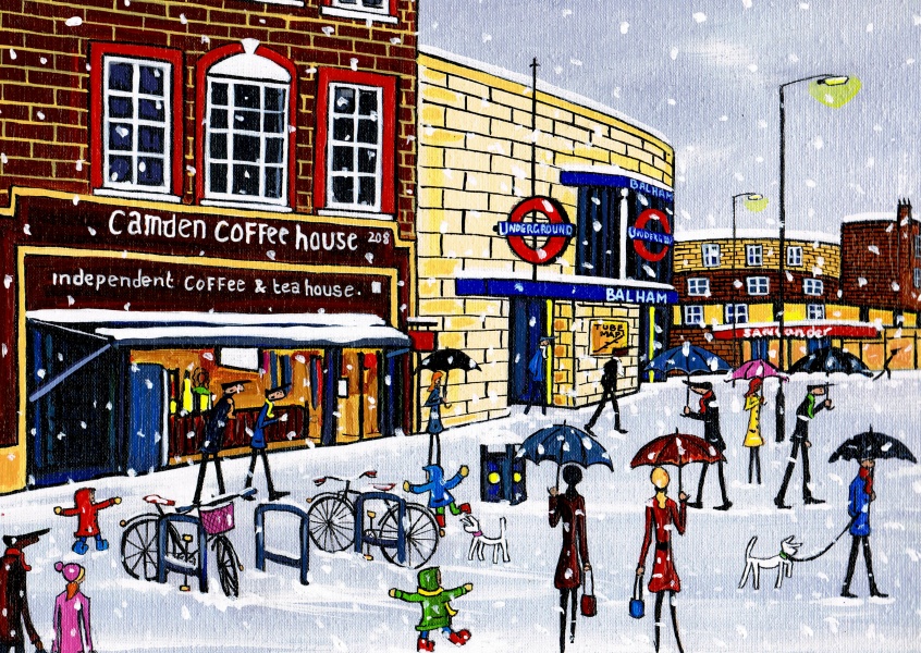 IlustraciÃ³n del Sur de Londres, el Artista Dan Balham nieve cafe
