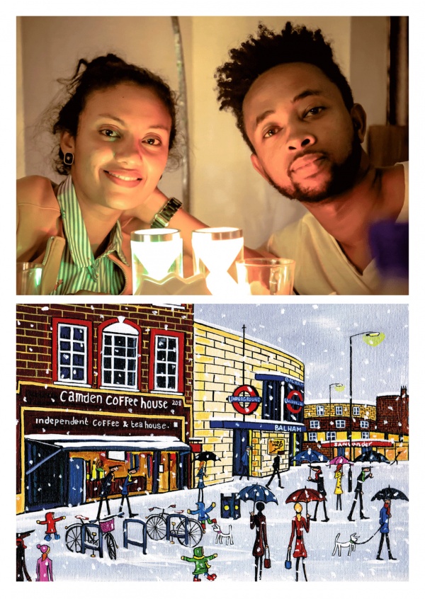Ilustración del Sur de Londres, el Artista Dan Balham nieve cafe