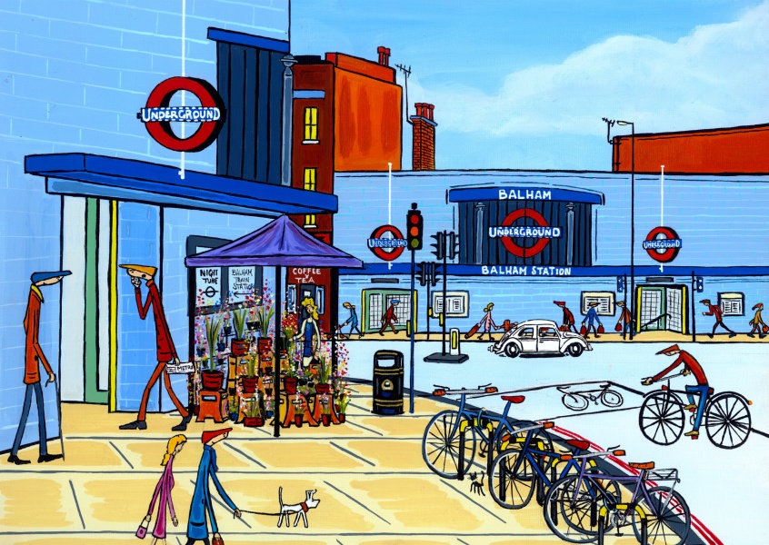 Illustration Södra London Konstnären Dan Balham station