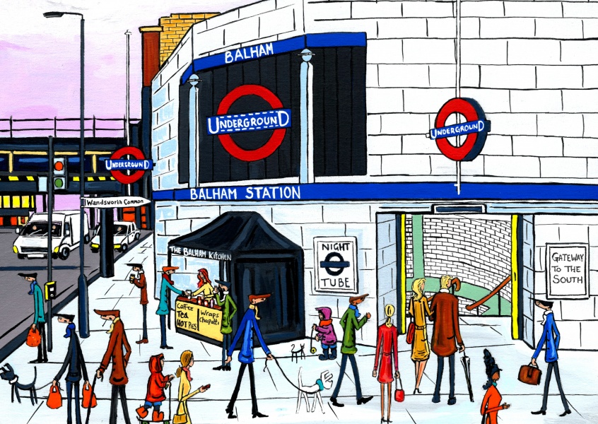 Illustrazione Sud di Londra, l'Artista Dan Balham Stazione notte del tubo