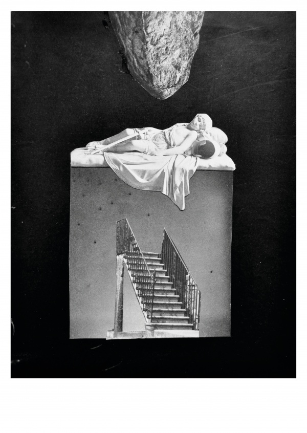 Belrost surrealistiskt collage trappa
