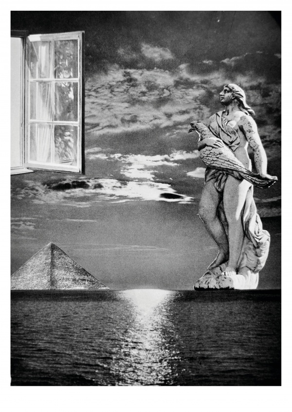 Belrost surrealistische schwarz-weiß Collage Urlaubstraum