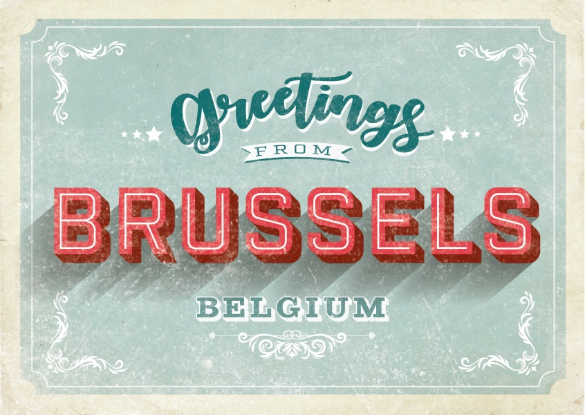 Grüße aus Brüssel Postkarte im Retro Schrift