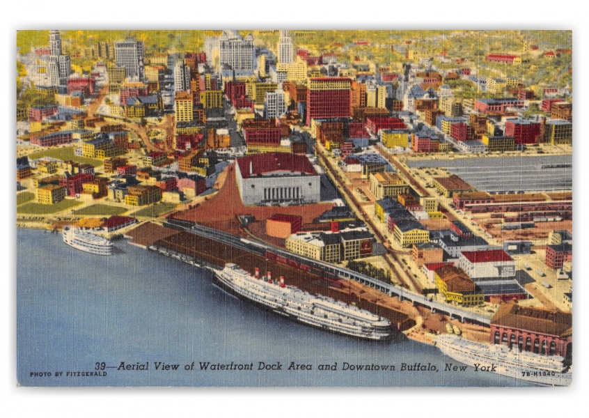 Buffalo, New York, Waterfront Dock and Downtown aerial view