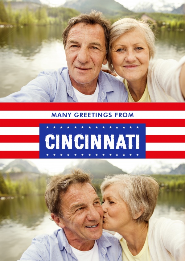 Cincinnati hälsningar i AMERIKANSKA Flaggan design