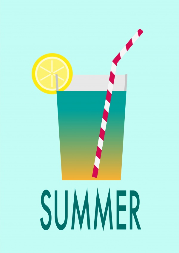 greeting card with a cocktail on turqouise background