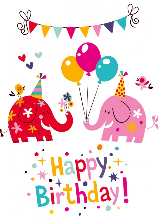 colorful elephant cartoon happy birthday