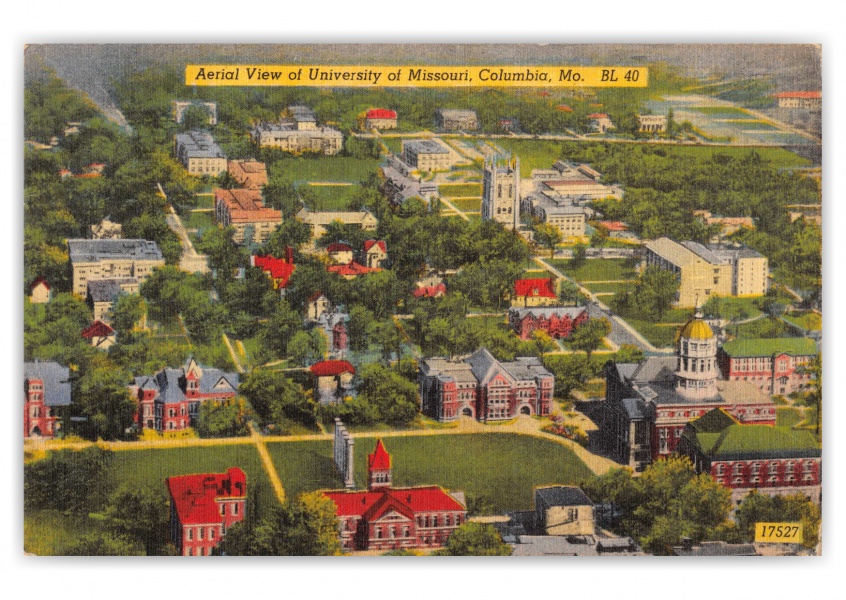 Columbia, Missouri, aerial view of University of Missouri