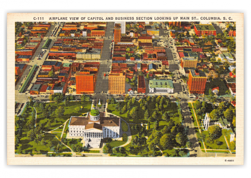 Columbia, South Carolina, aerial view of capitol and business section