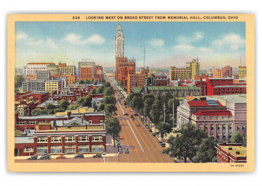 Columbus Ohio Broad Street Looking West from Memorial Hall