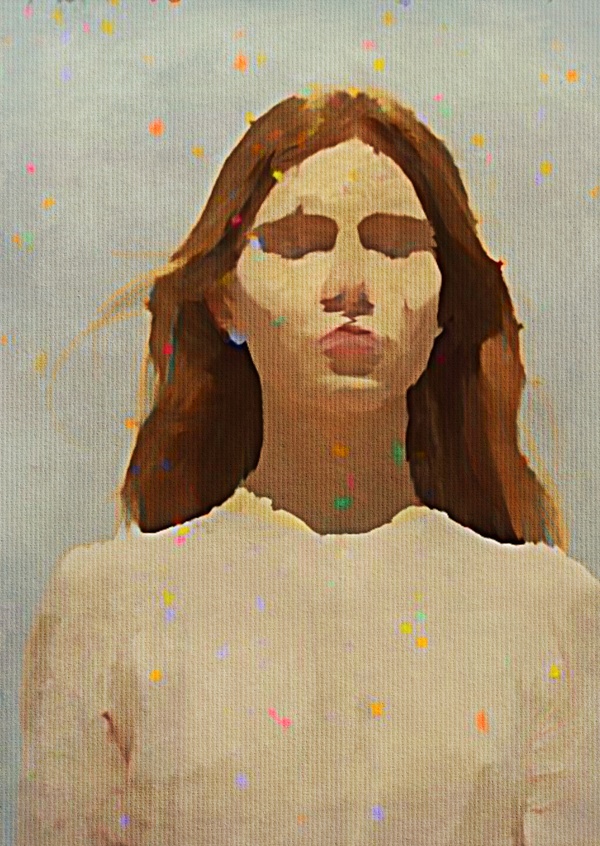 Kubistika woman and confetti