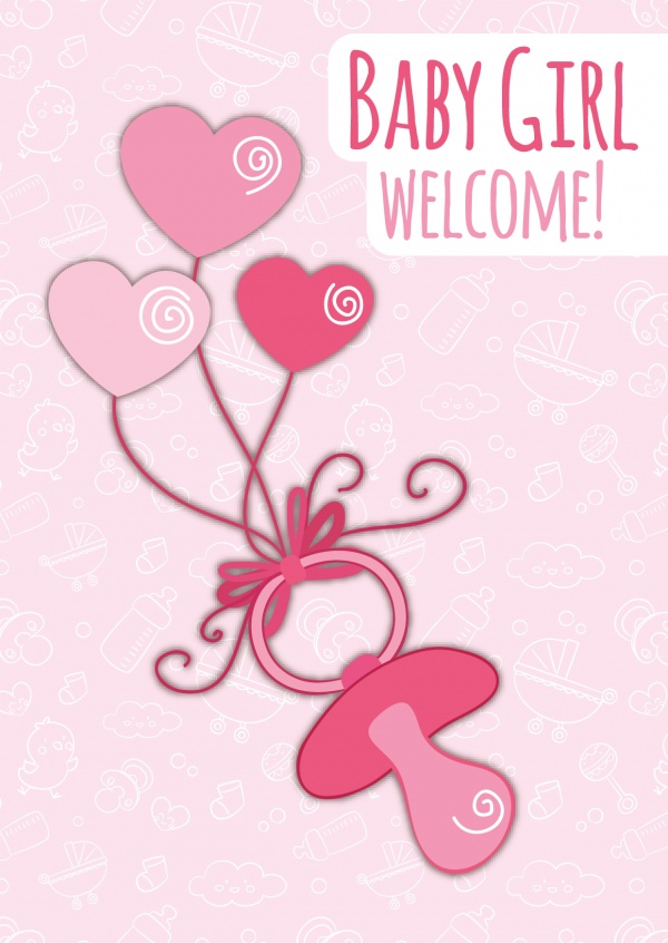 Baby Girl Welcome-Lettering on patterned background