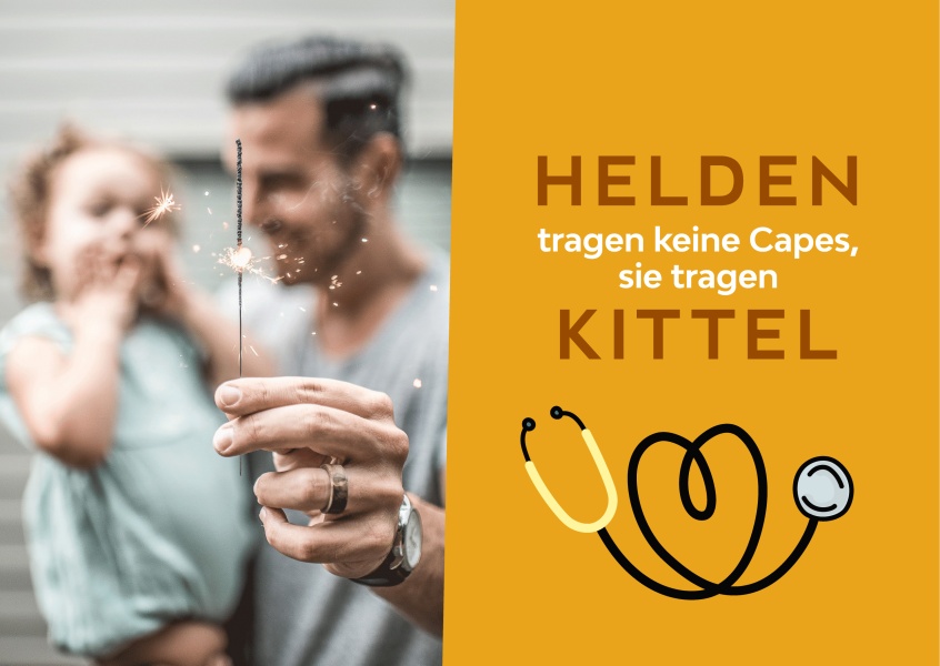 cartão-postal dizendo Helden tragen keine Capes, sie tragen Kittel