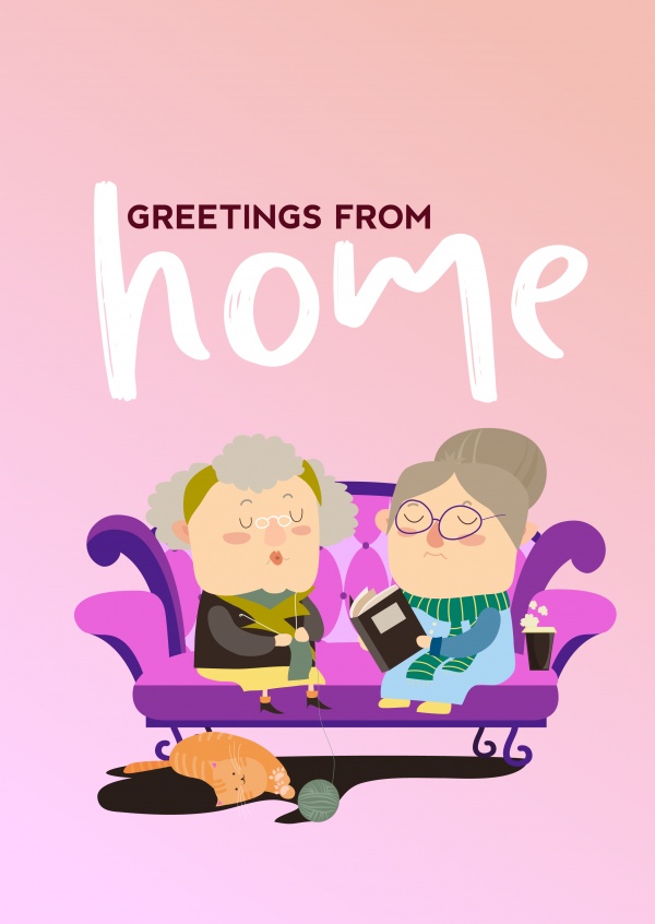 vykort säger Hälsningar från hemmet