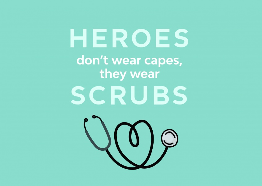 Postkarte Spruch Heroes don't wear capes, they wear scrubs
