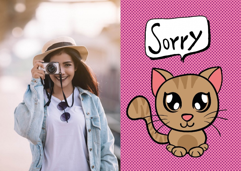 cute cat handdrawn illustration speech bubble sorry
