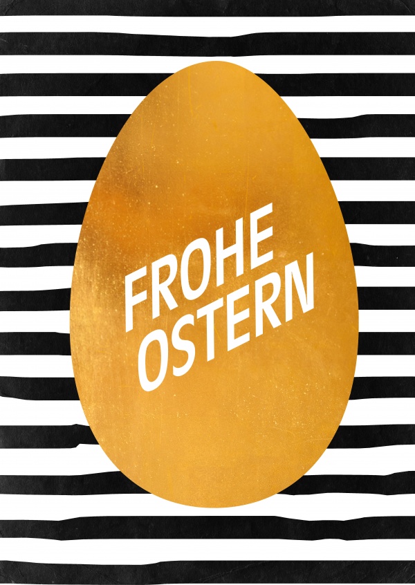 Goldenes Osterei mit gestreiften Hintergrund–mypostcard