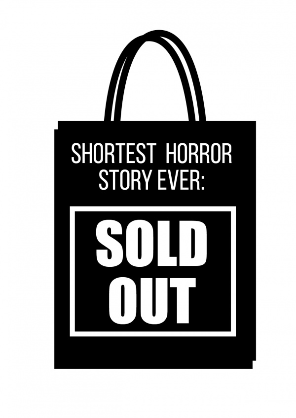Sold out lettering on black shopping bag