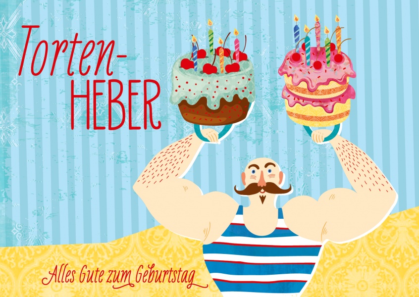 Alles Gute zum Geburtstag-Glückwunscharte mit Tortenheber-Illustration von Gutschverlag