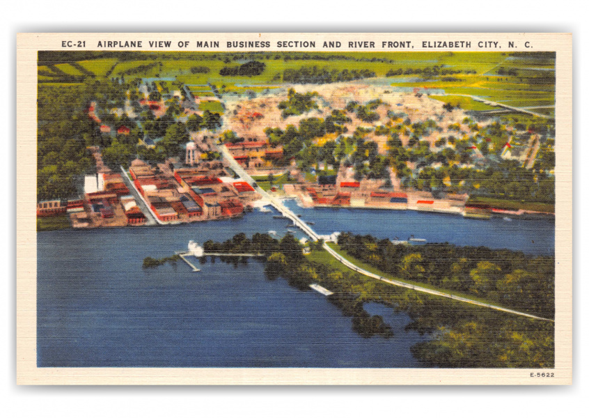 Elizabeth City, North Carolina, Main Buisness Section & River front from air