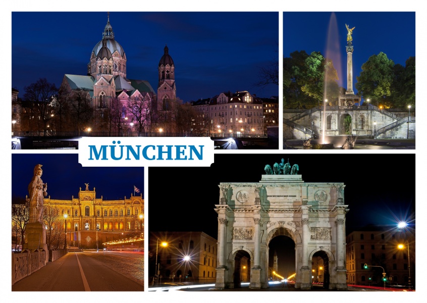 photo collage de varias fotos de Munich por la noche