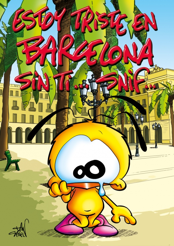 Le Piaf Cartoon Estoy triste en Barcelone