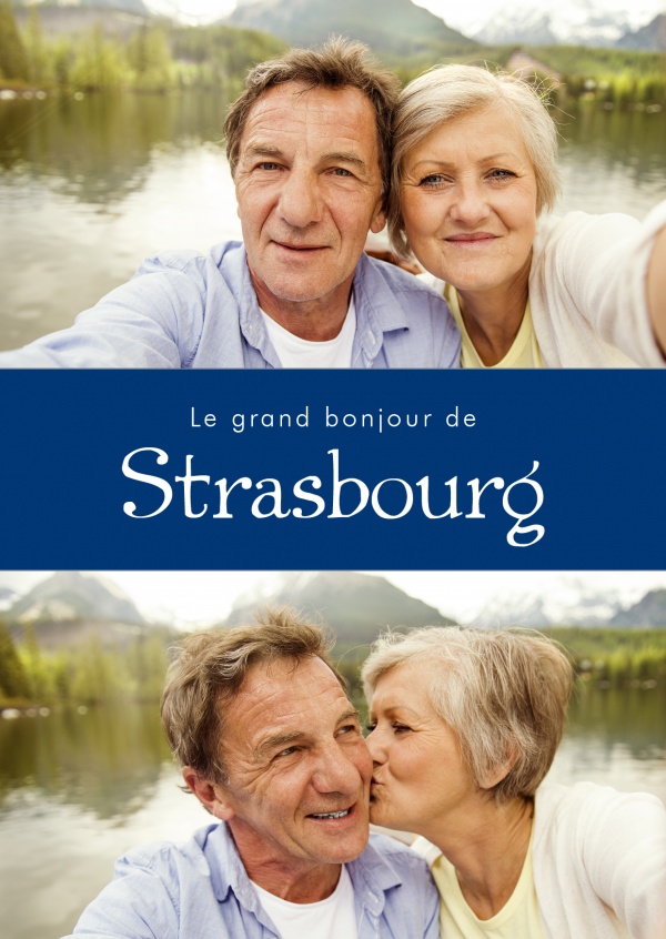 Estrasburgo saludos en francés, lengua azul, blanco